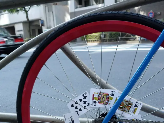 It is a cycle wheel with the spokes, there are playing cards in it. In the middle there is the...