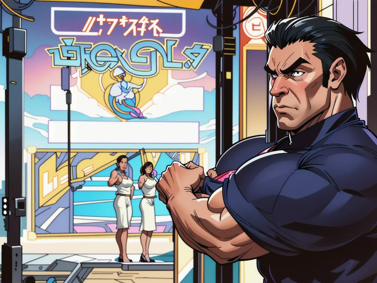 Depiction: Man pursues woman across bustling city square, both displaying signs of agitation. Big Wins at Treasure Island Las Vegas in January: